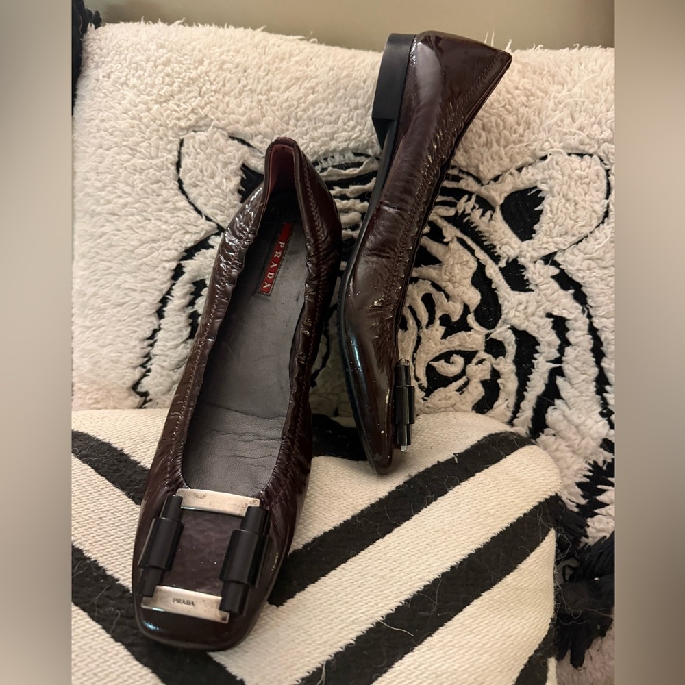 Prada Brown Flats with Silver Accents - Picture 3 of 13